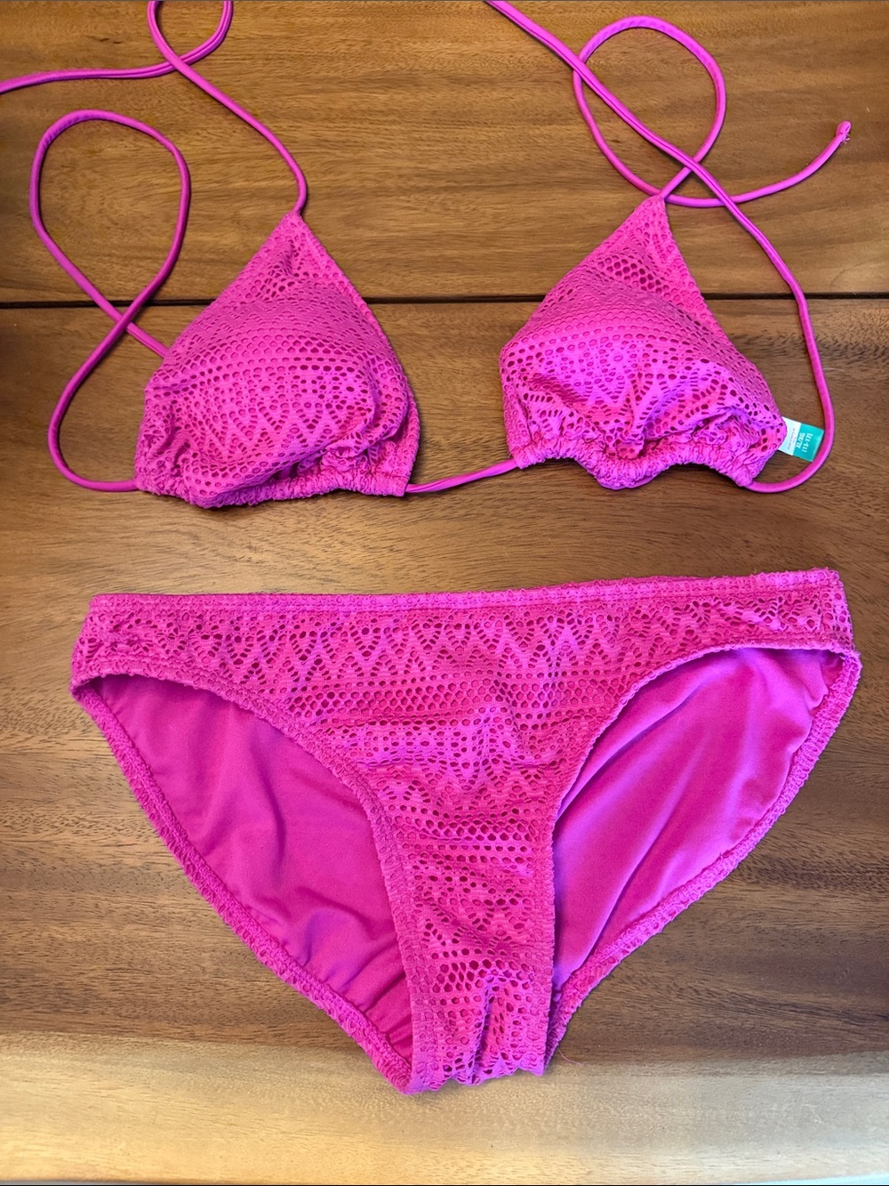 No Boundaries Hot Pink Crochet Triangle Bikini Set